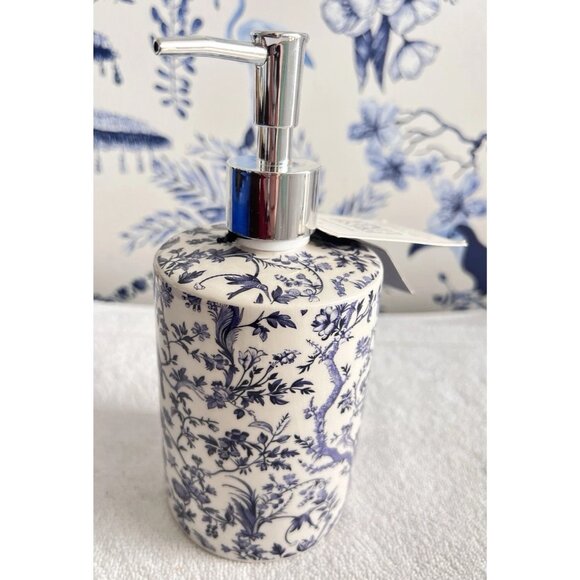Chinoiserie Ceramic Soap Pump Maison De Base Fresh Linen Gel Birds Refillable - Picture 5 of 13